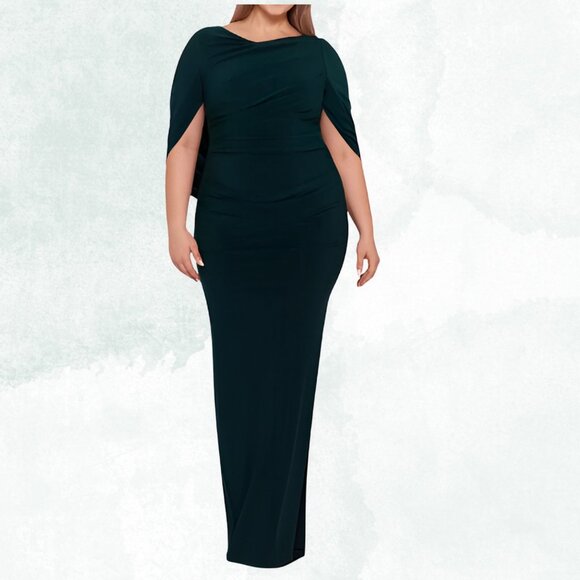 Betsy & Adam Plus Size Ruched Gown Plus Size 22W, Forest Green, New with Tags - Picture 1 of 4